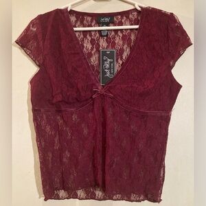 Sheer Lace (except the chest) V-Neck Blouse